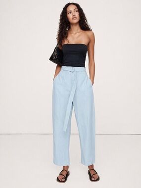 NWT! BANANA REPUBLIC BABY BLUE HIGH-RISE BARREL TENCEL™-LINEN PANT 📰